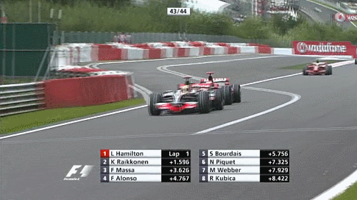 2008 Belgian GP - Raikkonen overtakes Hamilton
