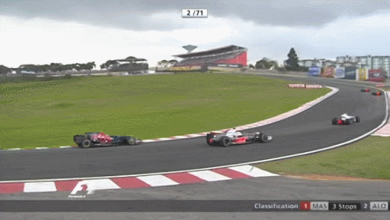 2008 Brazilian GP - Vettel overtakes Hamilton